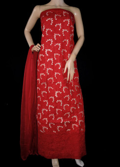 ISHIEQA's Red Cotton Chikankari Dress Material-KL0225C