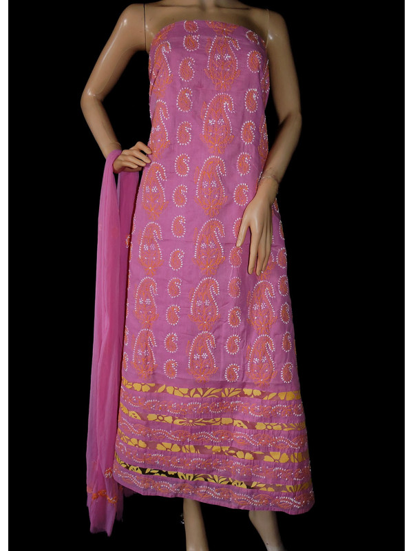pink chikankari material