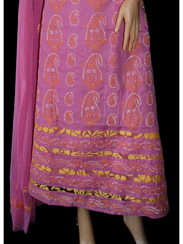 pink chikankari material