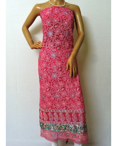 ISHIEQA's Pink Georgette Parsi work Kurti Fabric - RC0101B