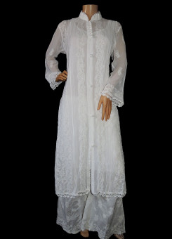 ISHIEQA's Hand Embroidered White Georgette Chikankari Kurti  - DC0301C