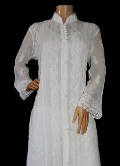 ISHIEQA's Hand Embroidered White Georgette Chikankari Kurti  - DC0301C