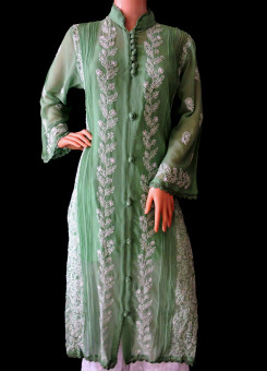 ISHIEQA's Green Georgette Chikankari Kurti  - DC0301C