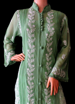 ISHIEQA's Green Georgette Chikankari Kurti  - DC0301C