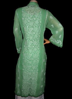 ISHIEQA's Green Georgette Chikankari Kurti  - DC0301C