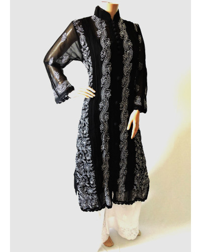 ISHIEQA's Black Georgette Chikankari Kurti  - DC0301C