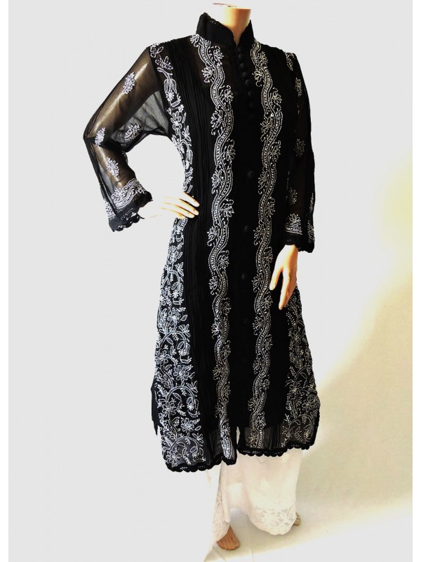 Buy Casual Wear Black Lucknowi Georgette Kurti Online From Surat Wholesale  Shop.