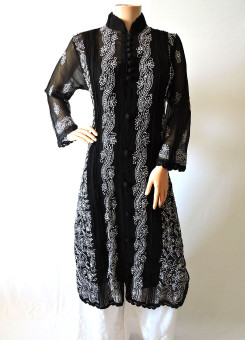 ISHIEQA's Black Georgette Chikankari Kurti  - DC0301C