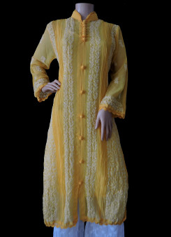 ISHIEQA's Yellow Georgette Chikankari Kurti  - DC0301C