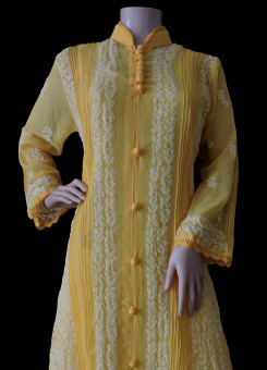 ISHIEQA's Yellow Georgette Chikankari Kurti  - DC0301C