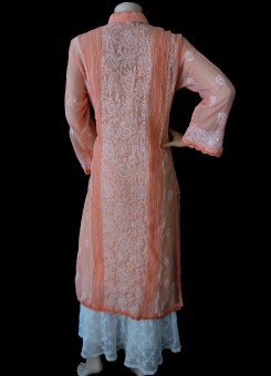 ISHIEQA's Peach Georgette Chikankari Kurti  - DC0301C