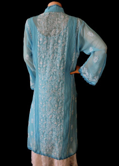 ISHIEQA's Blue Georgette Chikankari Kurti  - DC0301C