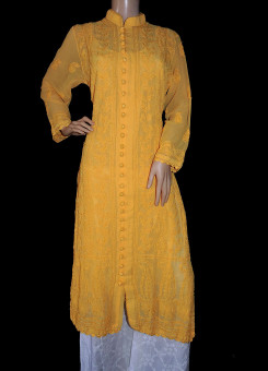 ISHIEQA's Yellow Georgette Chikankari Kurti  - DC1402C