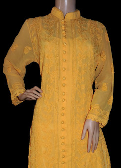 ISHIEQA's Yellow Georgette Chikankari Kurti  - DC1402C