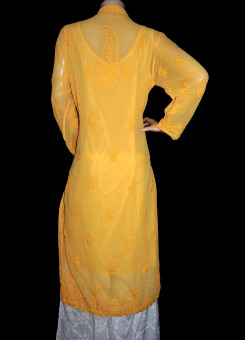 ISHIEQA's Yellow Georgette Chikankari Kurti  - DC1402C