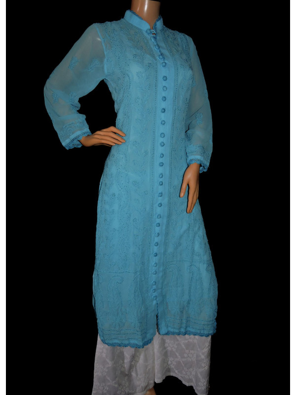 ISHIEQA's Blue Georgette Chikankari Kurti  - DC1402C