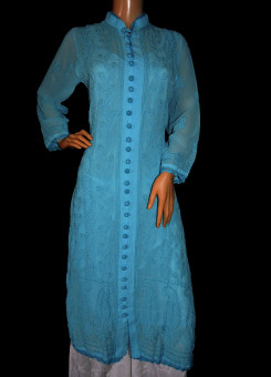 ISHIEQA's Blue Georgette Chikankari Kurti  - DC1402C
