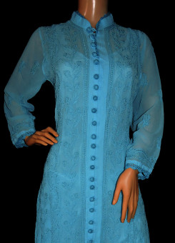 ISHIEQA's Blue Georgette Chikankari Kurti  - DC1402C