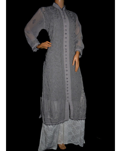ISHIEQA's Grey Georgette Chikankari Kurti  - DC1402C