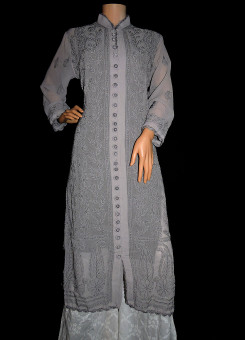 ISHIEQA's Grey Georgette Chikankari Kurti  - DC1402C