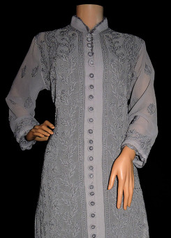 ISHIEQA's Grey Georgette Chikankari Kurti  - DC1402C