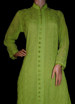 ISHIEQA's Green Georgette Chikankari Kurti  - DC1402C