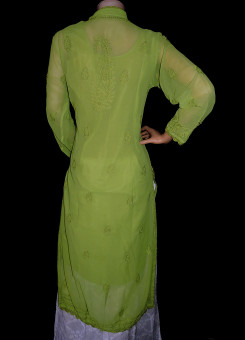 ISHIEQA's Green Georgette Chikankari Kurti  - DC1402C