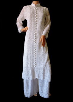 ISHIEQA's Designer White Georgette Chikankari Kurti  - DC0901B