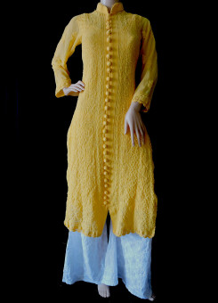 ISHIEQA's Designer Yellow Georgette Chikankari Kurti - DC0901B