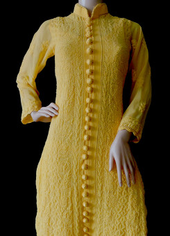 ISHIEQA's Designer Yellow Georgette Chikankari Kurti - DC0901B