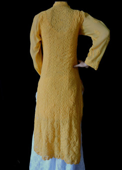 ISHIEQA's Designer Yellow Georgette Chikankari Kurti - DC0901B