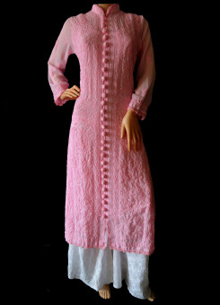 ISHIEQA's Designer Pink Georgette Chikankari Kurti  - DC0901B