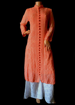 ISHIEQA's Designer Peach Georgette Chikankari Kurti  - DC0901B
