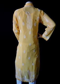 ISHIEQA's Yellow Georgette Chikankari Kurti  - DC2201C