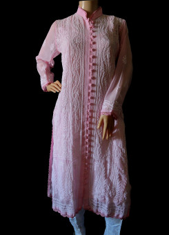 ISHIEQA's Pink Georgette Chikankari Kurti  - DC2201C