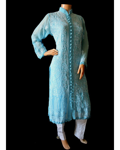 ISHIEQA's Blue Georgette Chikankari Kurti  - DC2201C