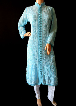 ISHIEQA's Blue Georgette Chikankari Kurti  - DC2201C