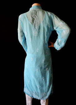 ISHIEQA's Blue Georgette Chikankari Kurti  - DC2201C