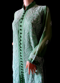 ISHIEQA's Green Georgette Chikankari Kurti - DC2201C