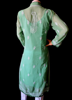 ISHIEQA's Green Georgette Chikankari Kurti - DC2201C