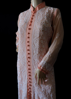 ISHIEQA's Peach Georgette Chikankari Kurti  - DC2201C