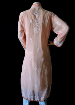 ISHIEQA's Peach Georgette Chikankari Kurti  - DC2201C
