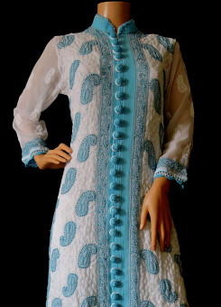 ISHIEQA's White-Blue Georgette Chikankari Kurti  - DC1101B