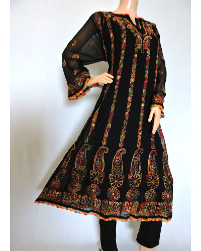 ISHIEQA's Black Georgette Chikankari Anarkali Kurti- DC1403C