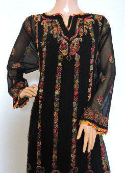 ISHIEQA's Black Georgette Chikankari Anarkali Kurti- DC1403C
