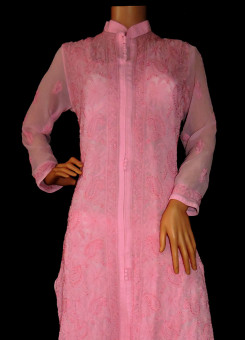 ISHIEQA's Designer Pink Georgette Chikankari Kurti - DC0902B