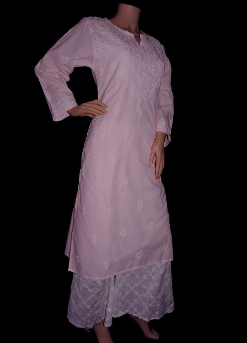 ISHIEQA's Pink Cotton Chikankari Kurti  - DC1204B