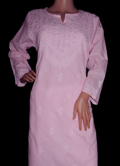 ISHIEQA's Pink Cotton Chikankari Kurti  - DC1204B
