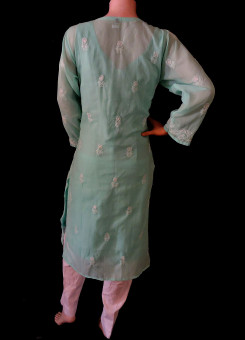 ISHIEQA's Sea Green Chikankari Cotton Kurti  - MV0206D
