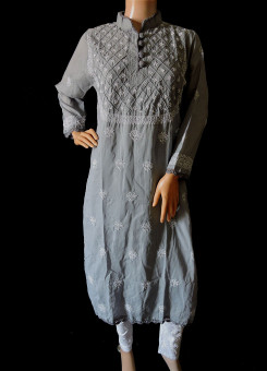 ISHIEQA's Grey Cotton Chikankari Kurti - MV0401D